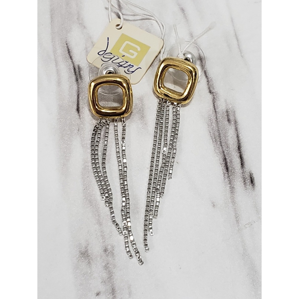 Lauren G Adams Silver Gold Mixed Metal Two Tone Square Stud Earrings 80s 90s